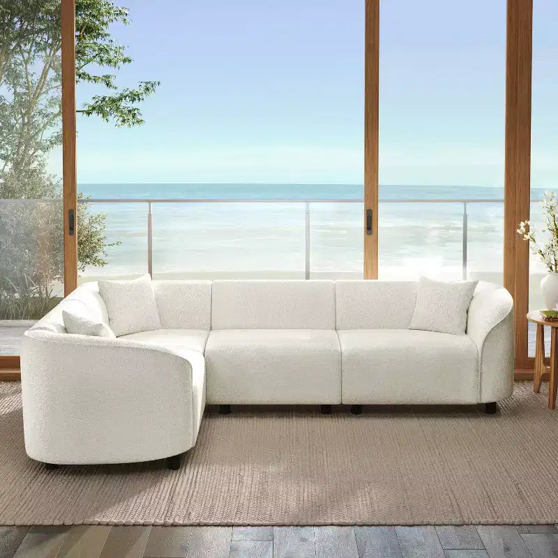 Christopher Knight Home Isolde Contemporary 104" 4-Seater L-Shaped Boucle Upholstery Curved Sectional Sofa Beige
