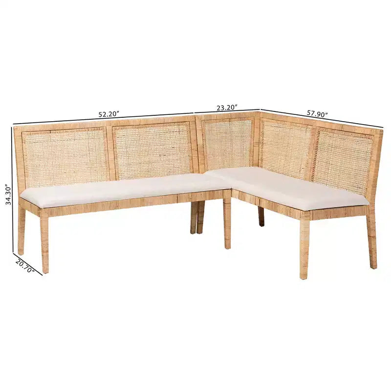 bali & pari 2pc Kalimantan Rattan Banquette Set Light Honey/White: Polyester Upholstery, Plywood Frame
