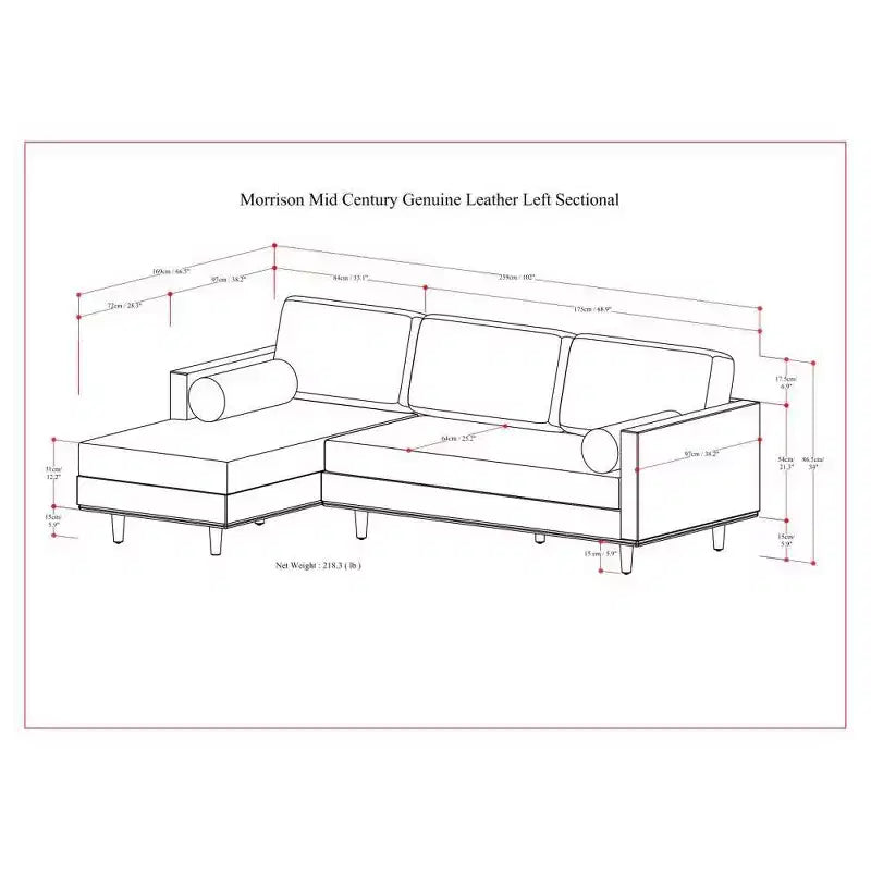 WyndenHall Brixley Mid Century Genuine Leather Left Sectional Sienna