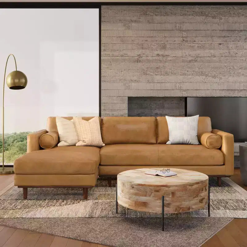 WyndenHall Brixley Mid Century Genuine Leather Left Sectional Sienna