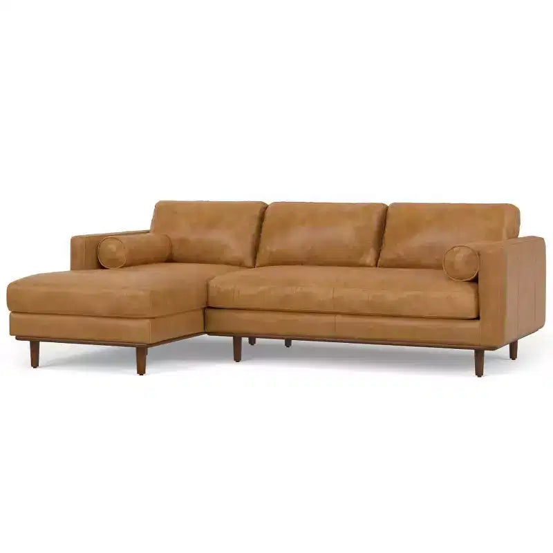 WyndenHall Brixley Mid Century Genuine Leather Left Sectional Sienna