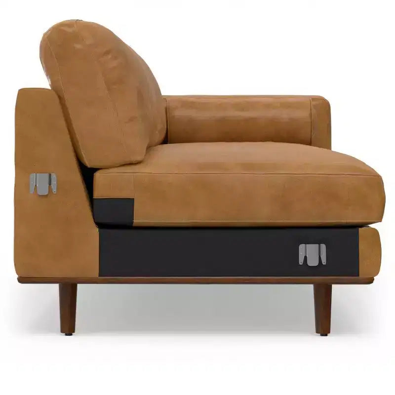 WyndenHall Brixley Mid Century Genuine Leather Left Sectional Sienna
