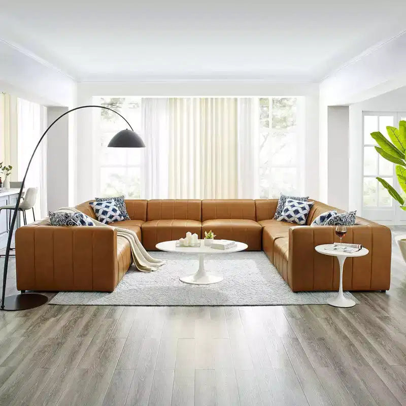 Modway 8pc Bartlett Vegan Leather Sectional Sofa Set Tan: Modern U-Shaped, No Assembly Required