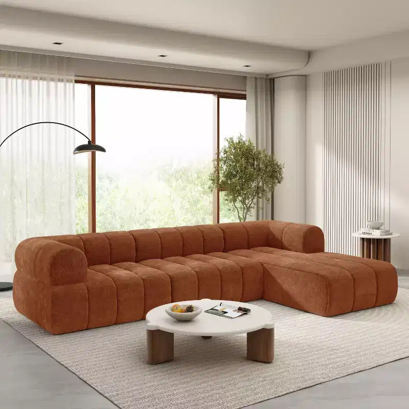 Christopher Knight Home Diego 12 2 " Modern L-Shaped High-Density Foam Sectional Sofa with Low Backrest Orange