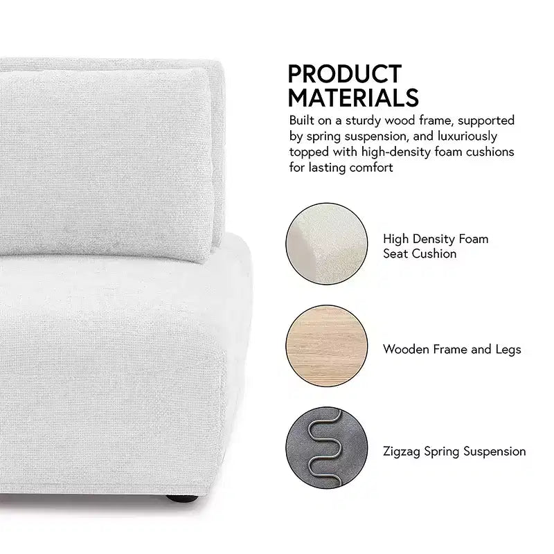 HOMES: Inside + Out Povoa Modern Modular Armless Chair Boucle with Extendable Backrest Light Gray