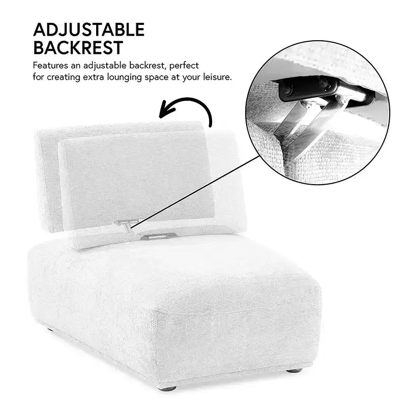 HOMES: Inside + Out Povoa Modern Modular Armless Chair Boucle with Extendable Backrest Light Gray
