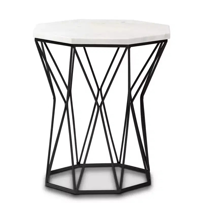 Mesa auxiliar de metal con cubierta de mármol, negra, mesa lateral rectangular, no requiere montaje