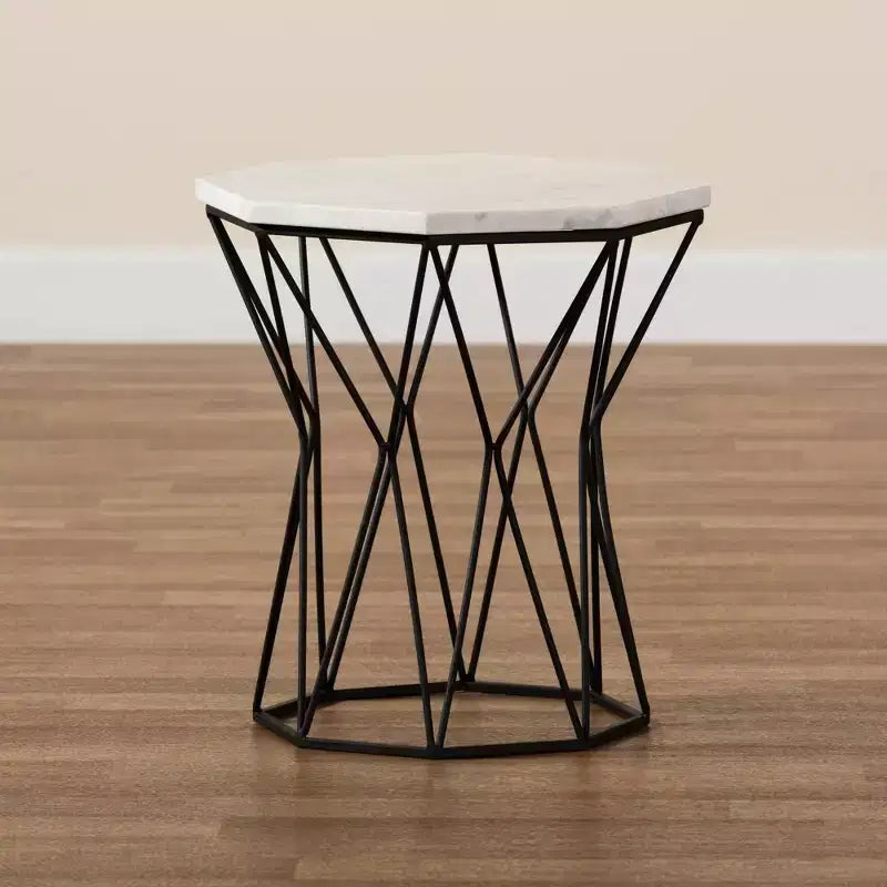 Mesa auxiliar de metal con cubierta de mármol, negra, mesa lateral rectangular, no requiere montaje