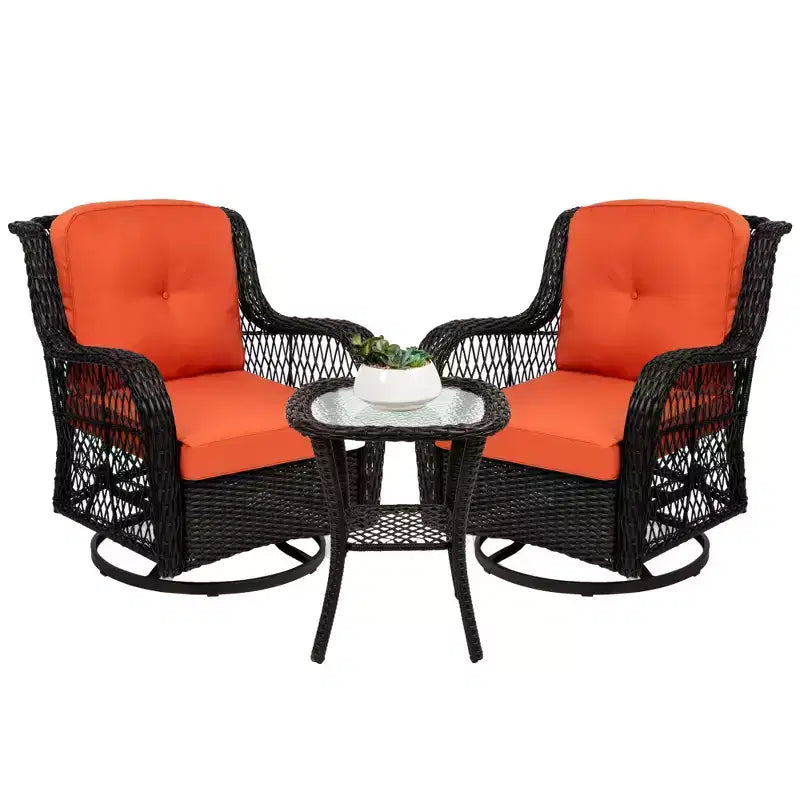 Best Choice Products 3-Piece Patio Wicker Bistro Furniture Set w/ 2 Cushioned Swivel Rocking Chairs, Side Table