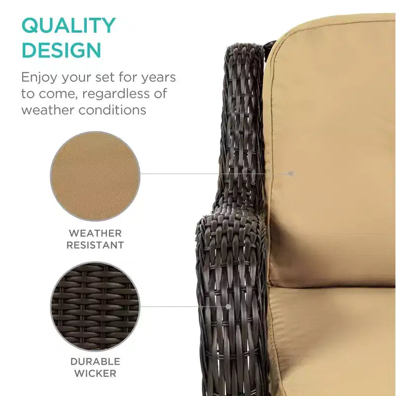Juego de muebles para terraza de mimbre de 3 piezas Best Choice Products con 2 sillas giratorias mecedoras acolchadas, mesa auxiliar