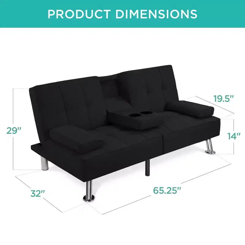 Best Choice Products Modern Linen Convertible Futon Sofa Bed w/ Removable Armrests, Metal Legs, Cupholders