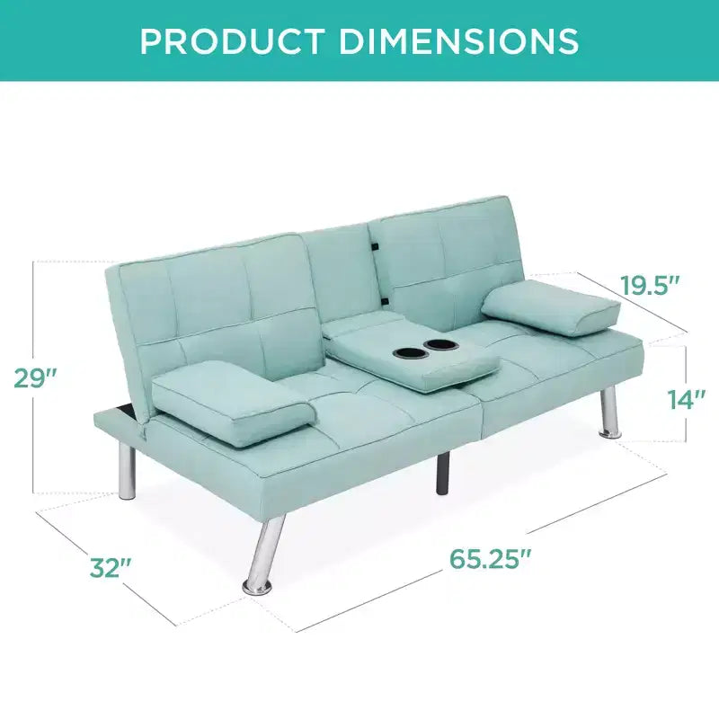 Best Choice Products Modern Linen Convertible Futon Sofa Bed w/ Removable Armrests, Metal Legs, Cupholders