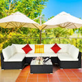 Costway 7PCS Patio Rattan Furniture Set Sectional Sofa Cushioned Glass Table Steel Frame
