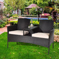 Costway Patented Patio Rattan Chat Set Loveseat Sofa Table Chairs Conversation Cushioned