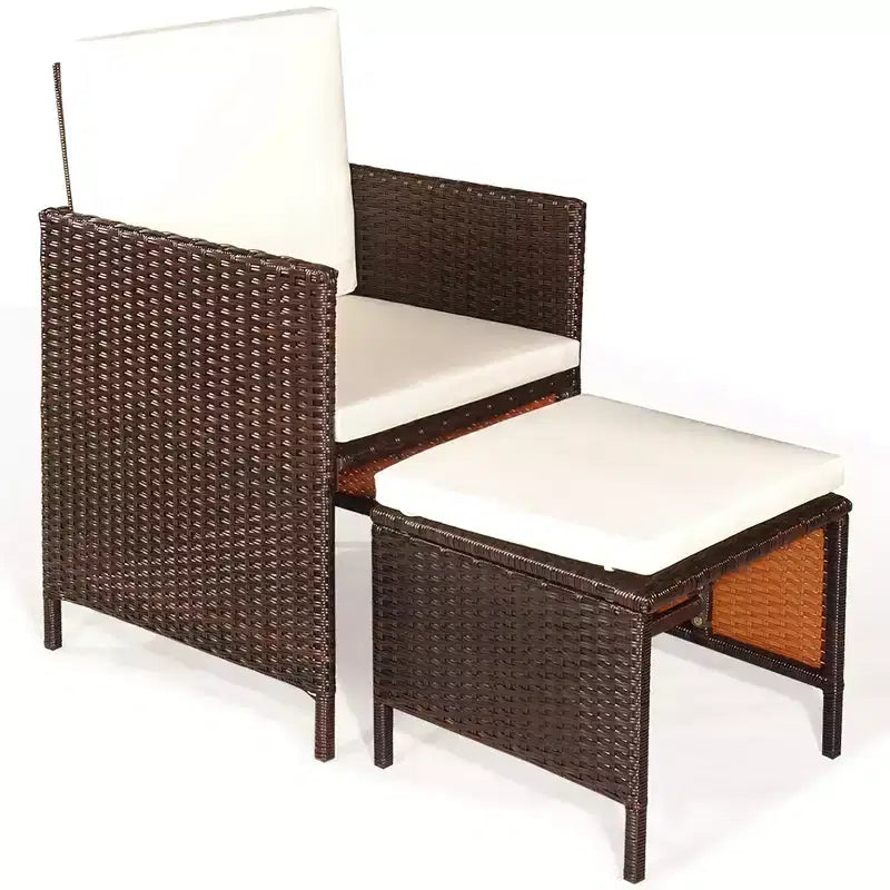 Juego de comedor de patio de ratán de madera de acacia Costway de 9 piezas con sillas acolchadas y otomanas