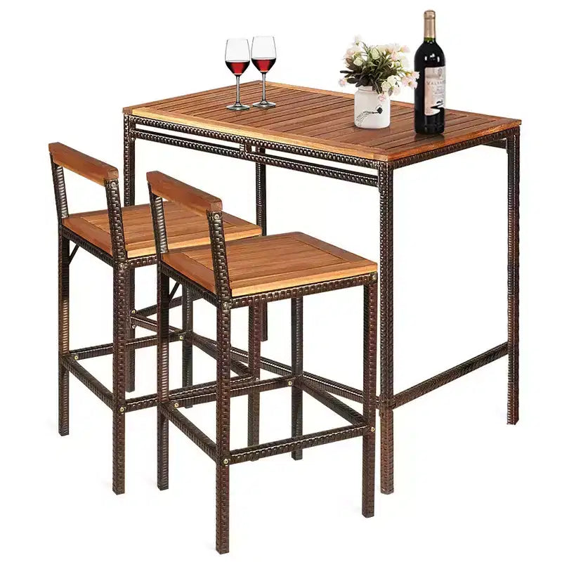 Costway Juego de 3 piezas de mesa y silla de bar de ratán de mimbre para patio exterior