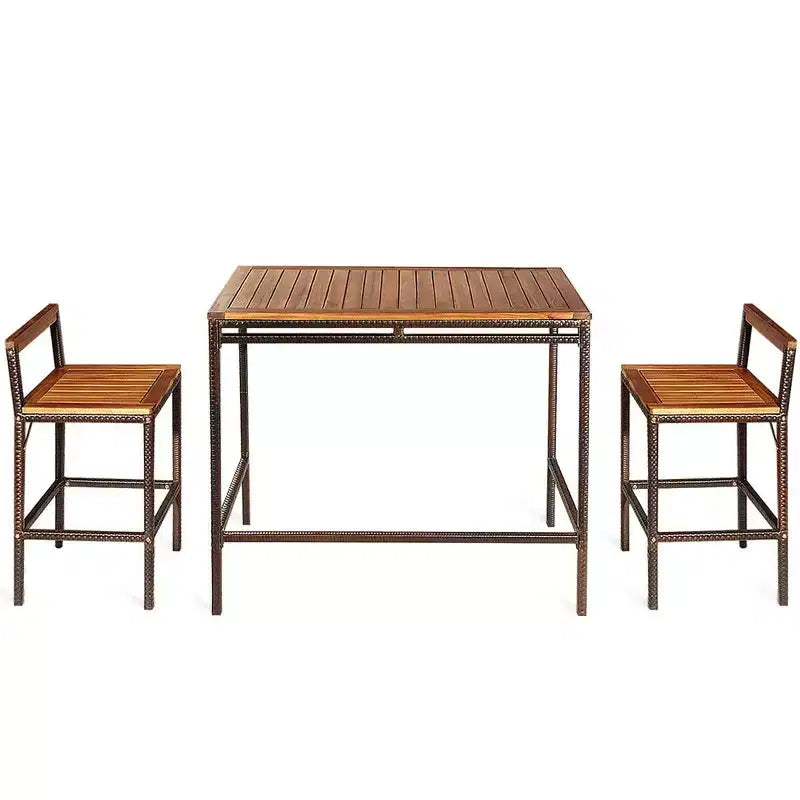 Costway Juego de 3 piezas de mesa y silla de bar de ratán de mimbre para patio exterior