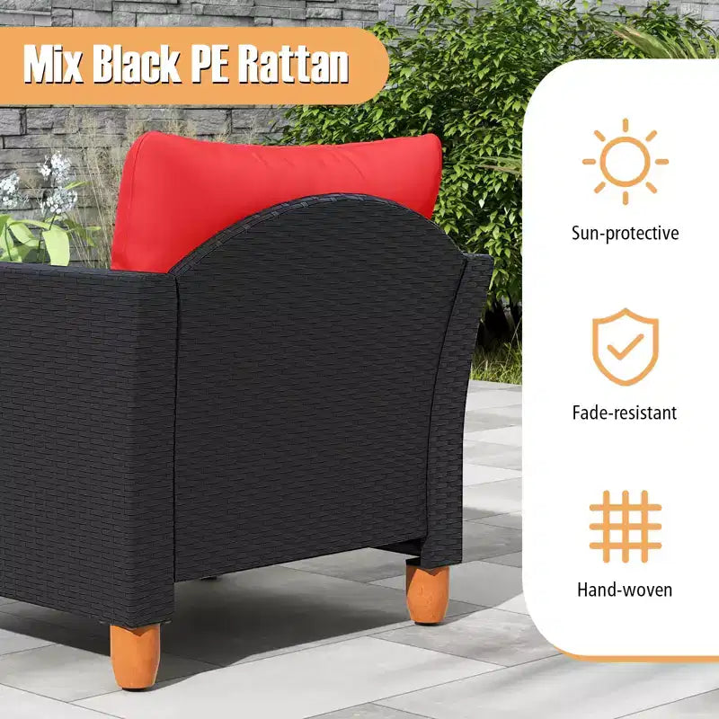Costway 3 PCS Outdoor Patio Rattan Bistro Furniture Set Wooden Table Top Cushioned Sofa Black Brown