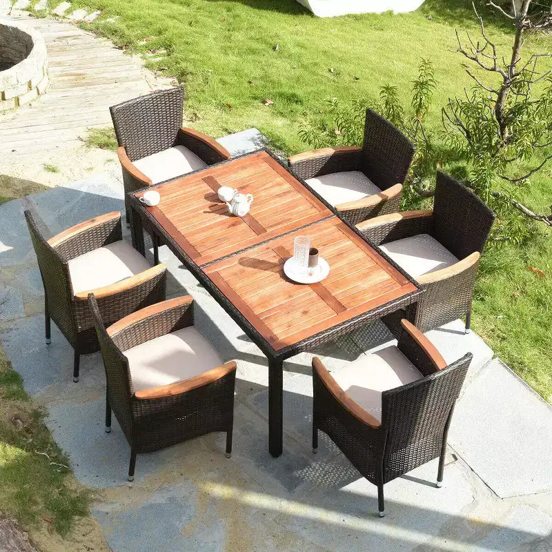 Costway Ensemble repas de jardin 7 pièces en rotin 6 chaises empilables avec coussins