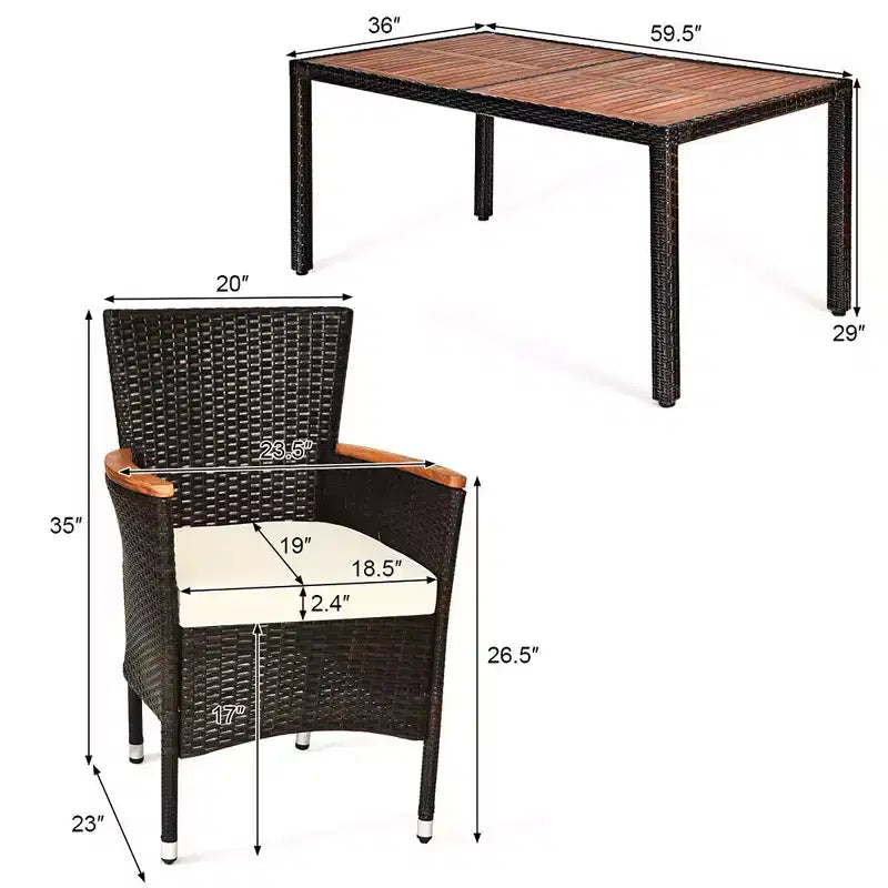 Costway Ensemble repas de jardin 7 pièces en rotin 6 chaises empilables avec coussins