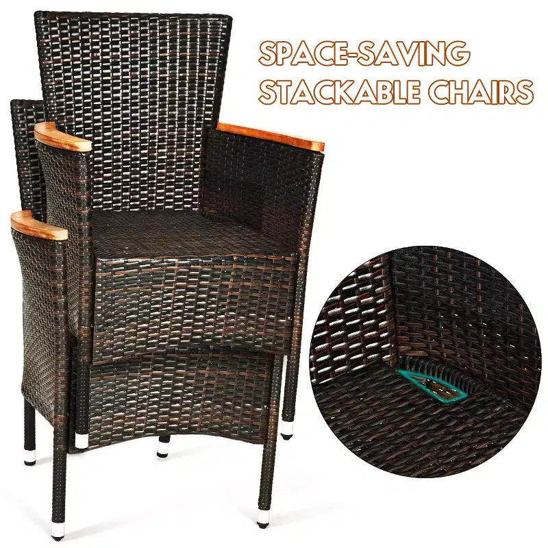 Costway Ensemble repas de jardin 7 pièces en rotin 6 chaises empilables avec coussins