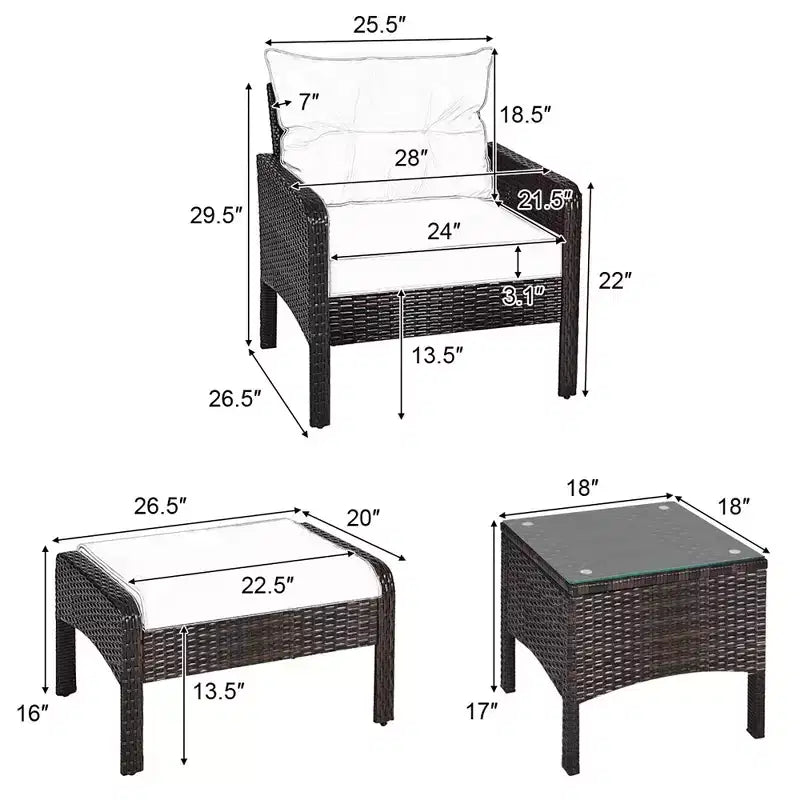 Costway Juego de Muebles de Patio de Ratán de 5 Piezas, Sofá Otomana Mesa Acolchada Turquesa