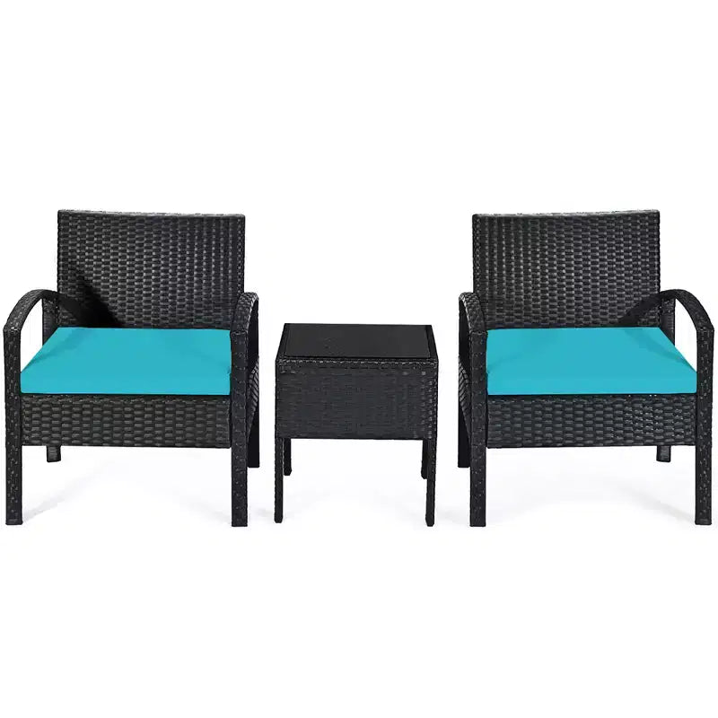 Costway Juego de Muebles de Ratán para Patio de 3 Piezas, Mesa de Centro, Sofá de Conversación Acolchado