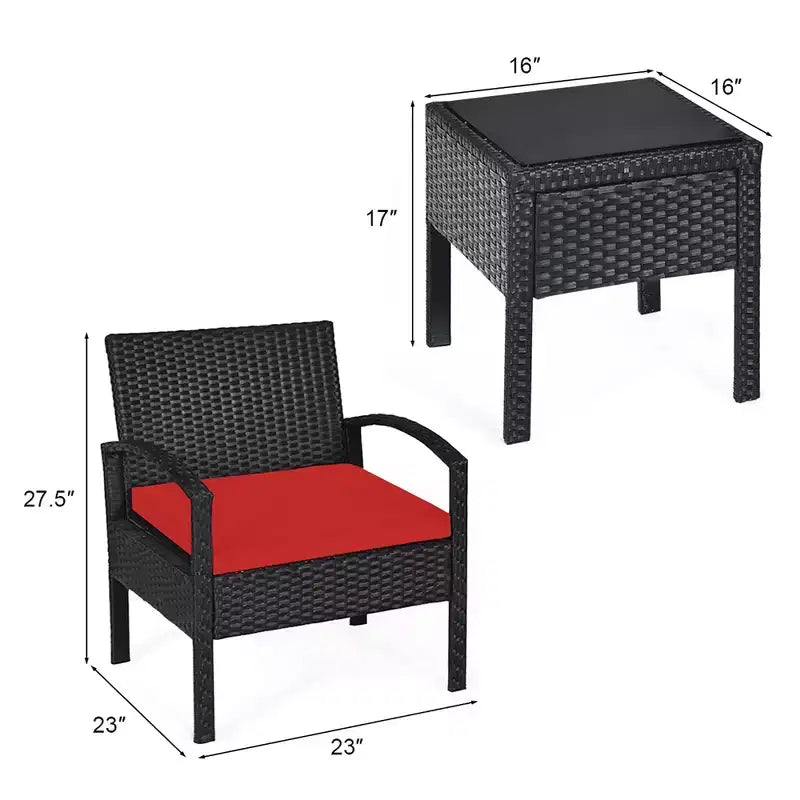Costway Juego de Muebles de Ratán para Patio de 3 Piezas, Mesa de Centro, Sofá de Conversación Acolchado