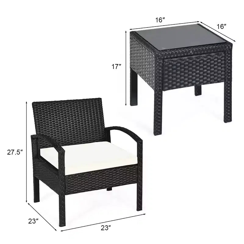 Costway Juego de Muebles de Ratán para Patio de 3 Piezas, Mesa de Centro, Sofá de Conversación Acolchado