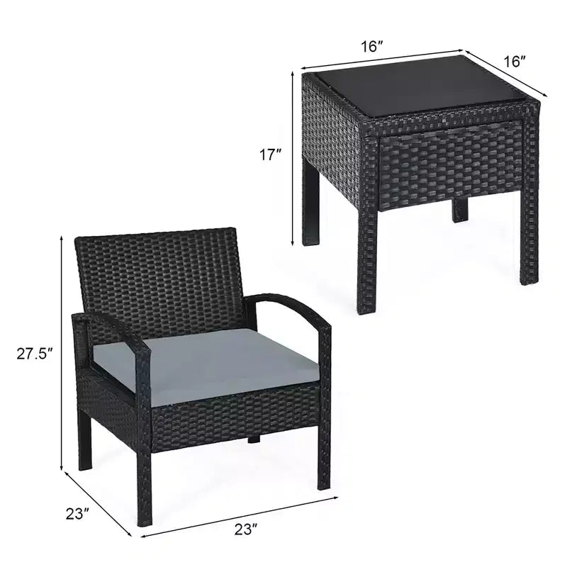 Costway Juego de Muebles de Ratán para Patio de 3 Piezas, Mesa de Centro, Sofá de Conversación Acolchado