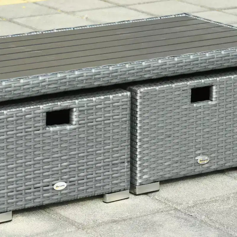 Outsunny Juego de Muebles de Patio de 6 Piezas, Sofá de Exterior de Mimbre, Conjunto de Conversación con Silla Individual Reclinable de Ratán, Otomanas, Cojines de Mesa, Gris