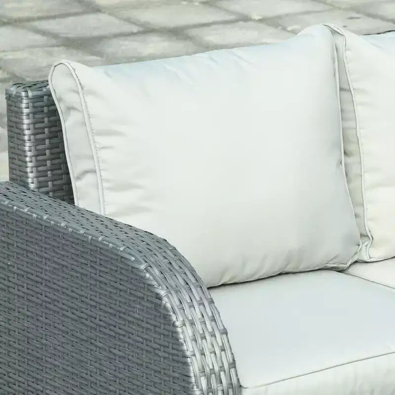 Outsunny Juego de Muebles de Patio de 6 Piezas, Sofá de Exterior de Mimbre, Conjunto de Conversación con Silla Individual Reclinable de Ratán, Otomanas, Cojines de Mesa, Gris