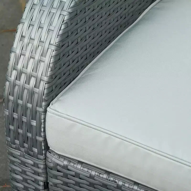 Outsunny Juego de Muebles de Patio de 6 Piezas, Sofá de Exterior de Mimbre, Conjunto de Conversación con Silla Individual Reclinable de Ratán, Otomanas, Cojines de Mesa, Gris