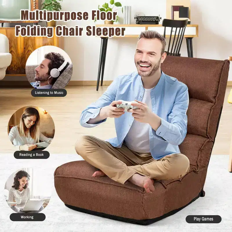 Costway 4-Position Floor Chair Folding Lazy Sofa w/Adjustable Backrest & Headrest