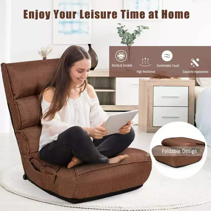 Costway 4-Position Floor Chair Folding Lazy Sofa w/Adjustable Backrest & Headrest