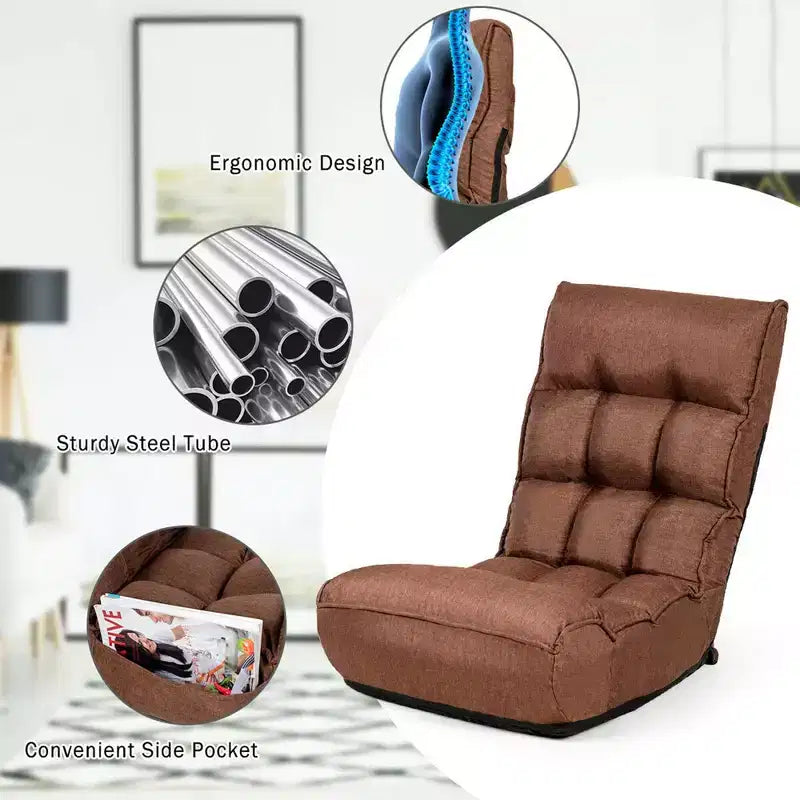 Costway 4-Position Floor Chair Folding Lazy Sofa w/Adjustable Backrest & Headrest