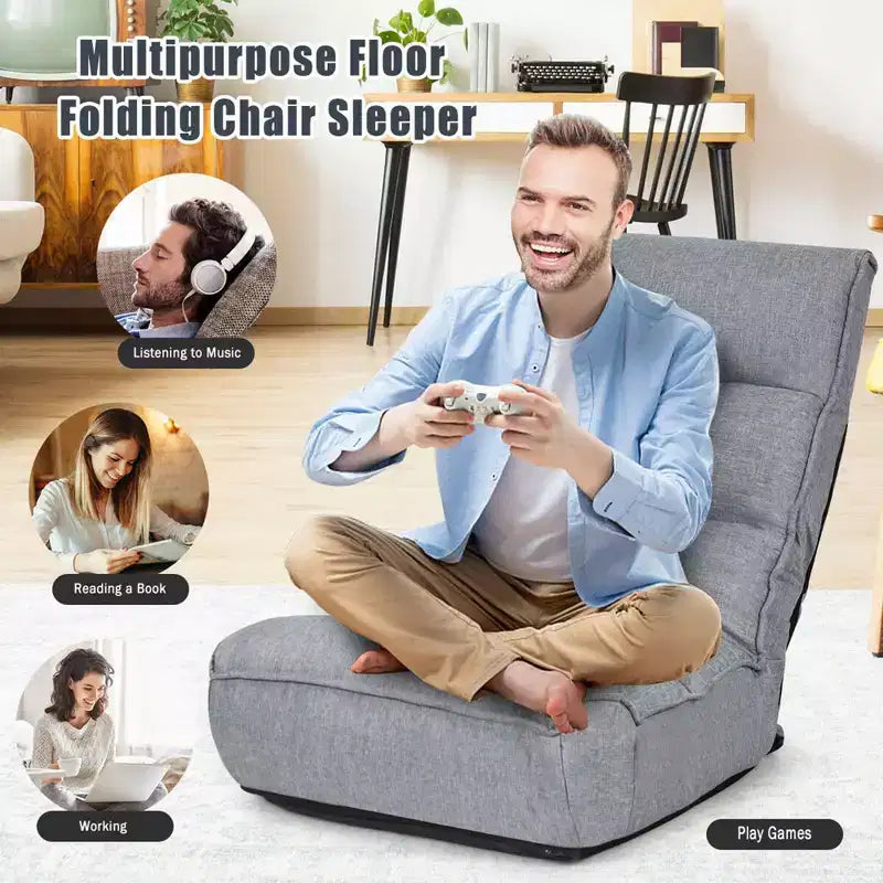 Costway 4-Position Floor Chair Folding Lazy Sofa w/Adjustable Backrest & Headrest