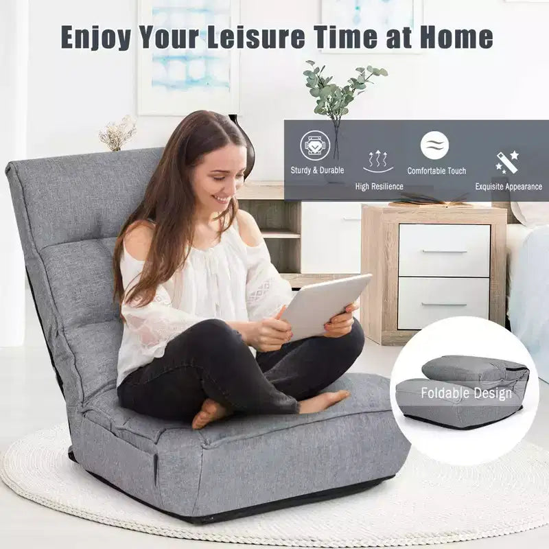 Costway 4-Position Floor Chair Folding Lazy Sofa w/Adjustable Backrest & Headrest