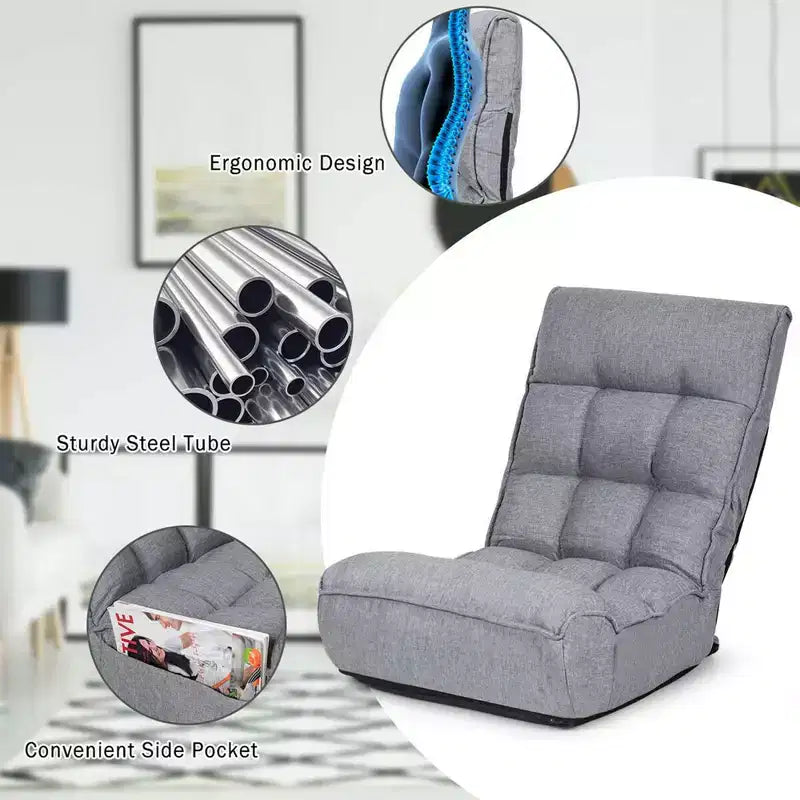 Costway 4-Position Floor Chair Folding Lazy Sofa w/Adjustable Backrest & Headrest