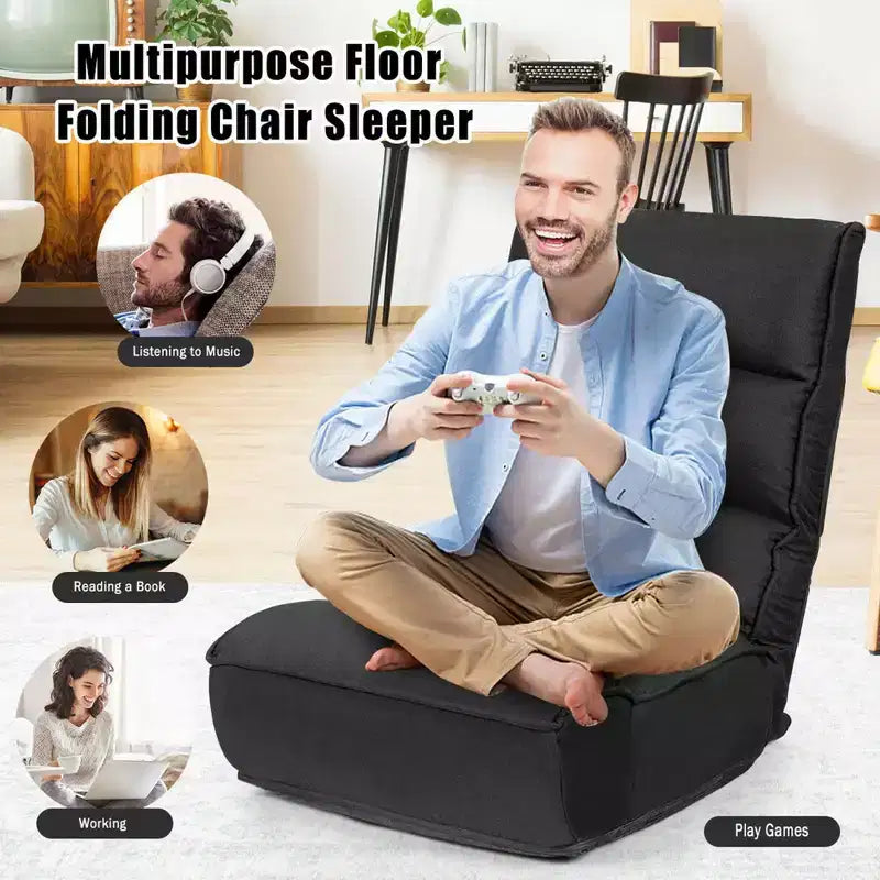 Costway 4-Position Floor Chair Folding Lazy Sofa w/Adjustable Backrest & Headrest
