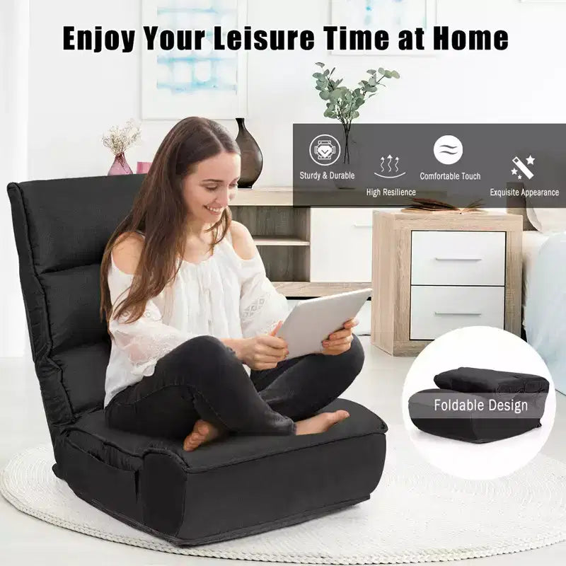 Costway 4-Position Floor Chair Folding Lazy Sofa w/Adjustable Backrest & Headrest