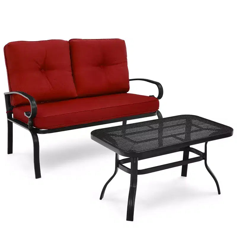 Costway Juego de Muebles de Patio de 2 Piezas, Banco y Mesa con Cojines