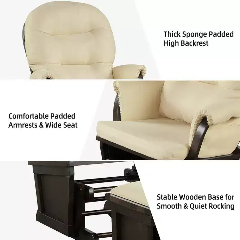 Costway Wood Glider & Ottoman Cushion Set Baby Nursery Rocking Chair