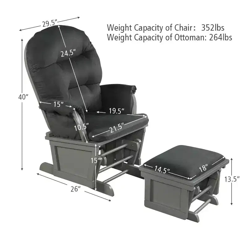 Costway Wood Glider & Ottoman Cushion Set Baby Nursery Rocking Chair