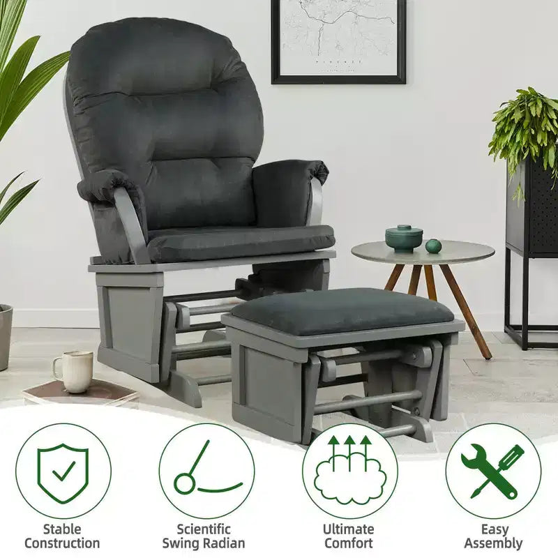 Costway Wood Glider & Ottoman Cushion Set Baby Nursery Rocking Chair