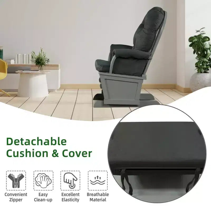Costway Wood Glider & Ottoman Cushion Set Baby Nursery Rocking Chair