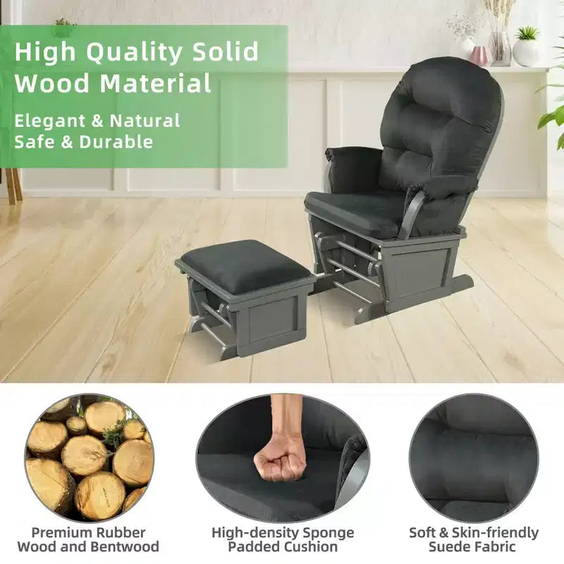 Costway Wood Glider & Ottoman Cushion Set Baby Nursery Rocking Chair