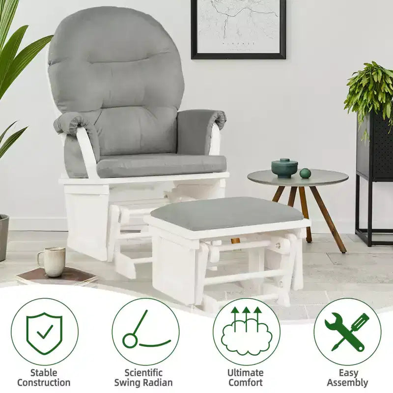 Costway Wood Glider & Ottoman Cushion Set Baby Nursery Rocking Chair