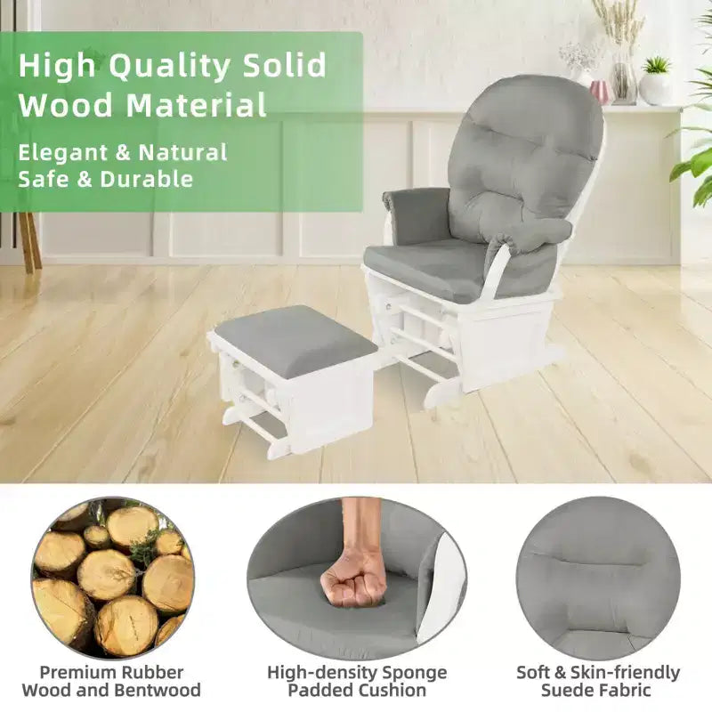 Costway Wood Glider & Ottoman Cushion Set Baby Nursery Rocking Chair