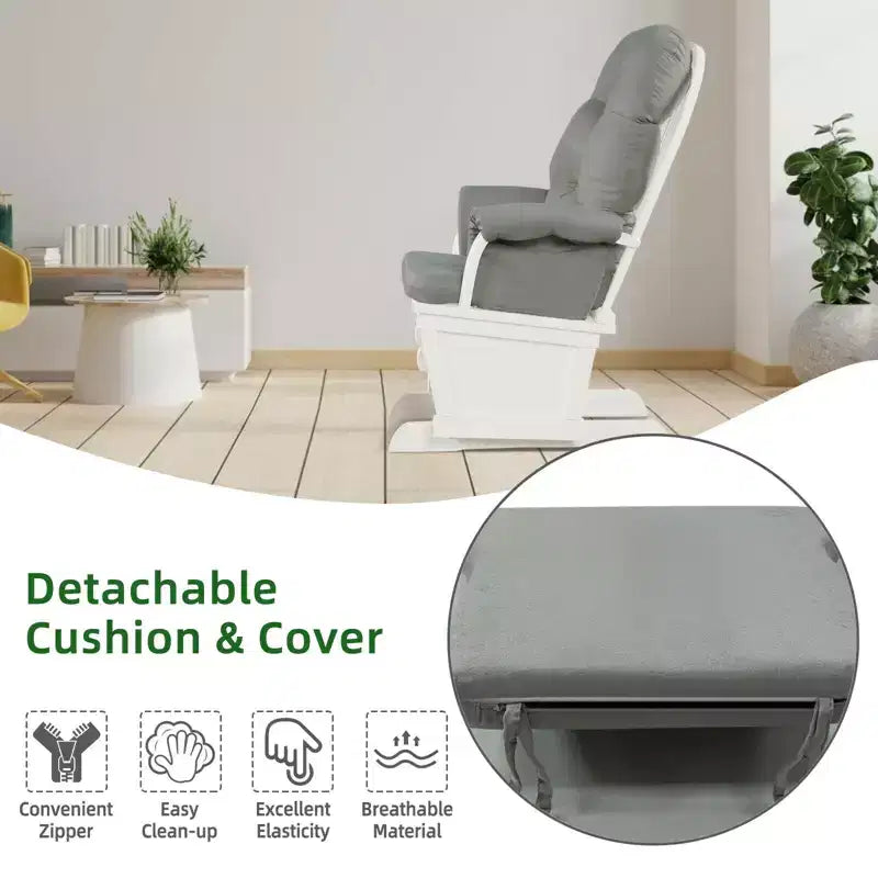 Costway Wood Glider & Ottoman Cushion Set Baby Nursery Rocking Chair